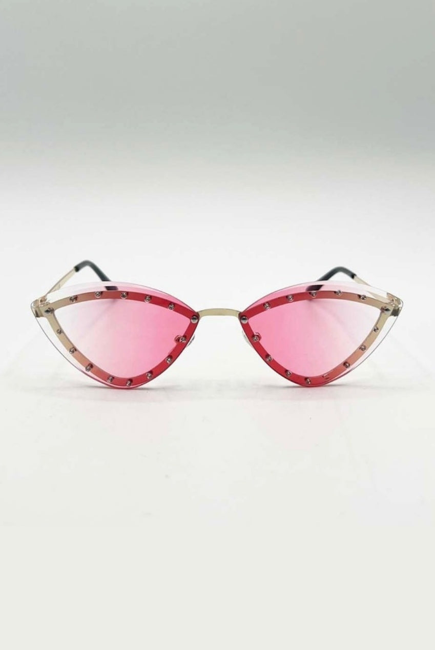 Diamante Cat-Eye Sunglasses In Pink SG2501909