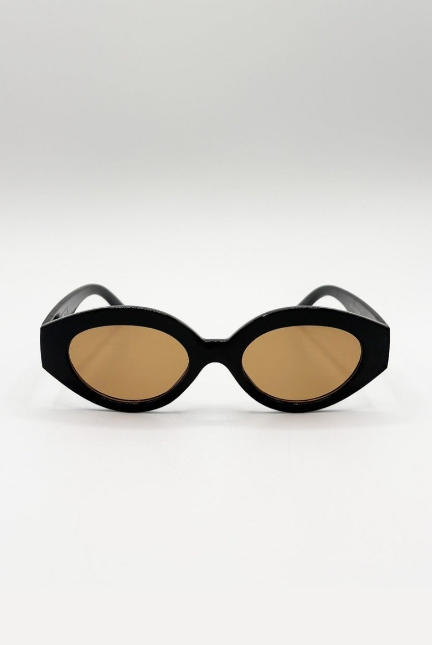 Retro Small Oval Sunglasses Black Brown SG2502502