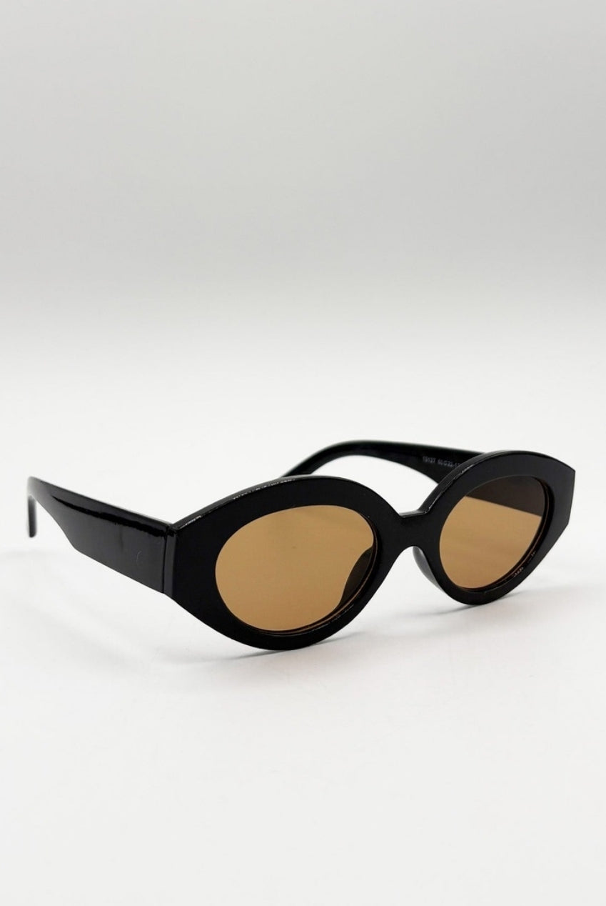 Retro Small Oval Sunglasses Black Brown SG2502502