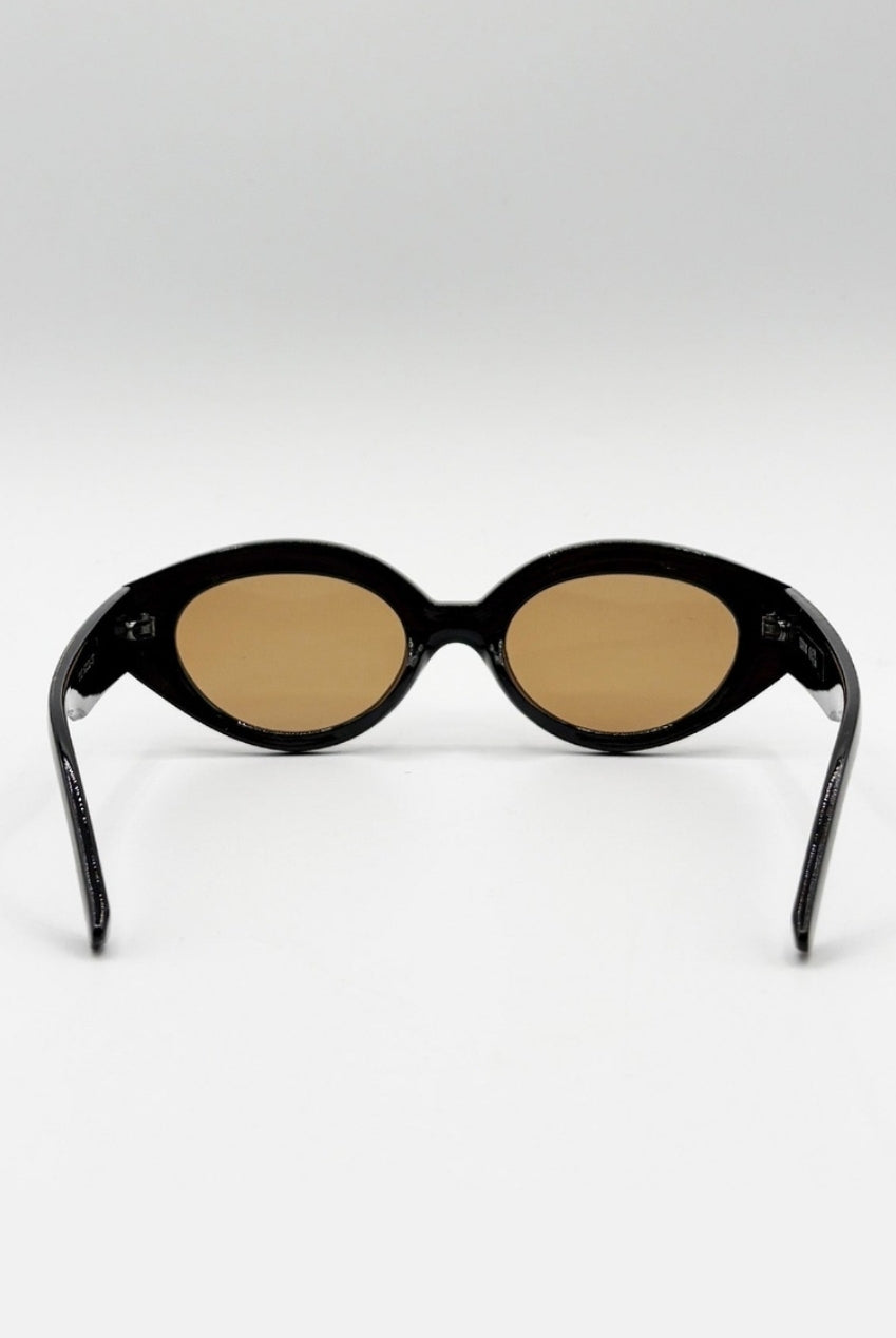 Retro Small Oval Sunglasses Black Brown SG2502502