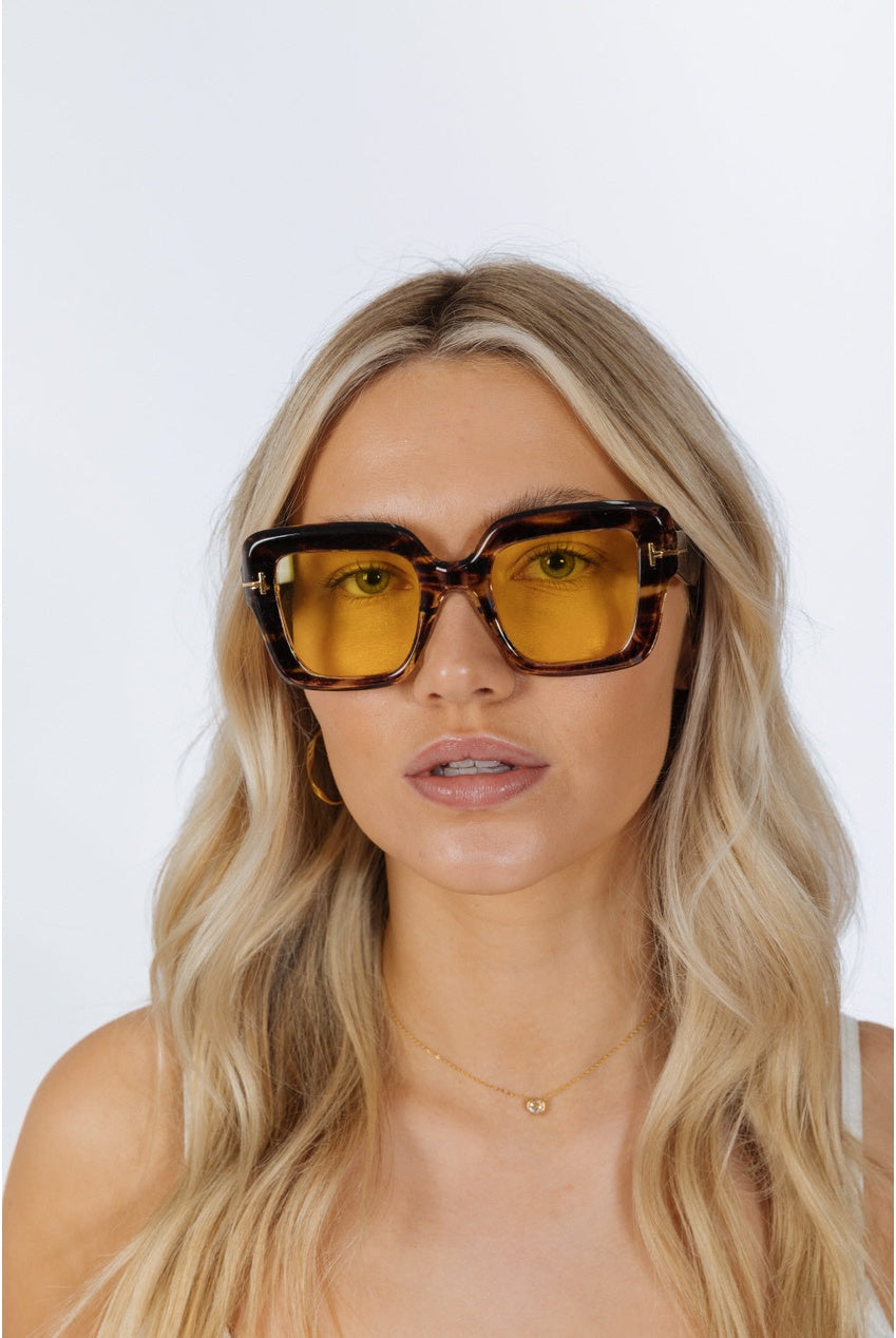 Bold Square Sunglasses In Leopard Yellow SG2503001
