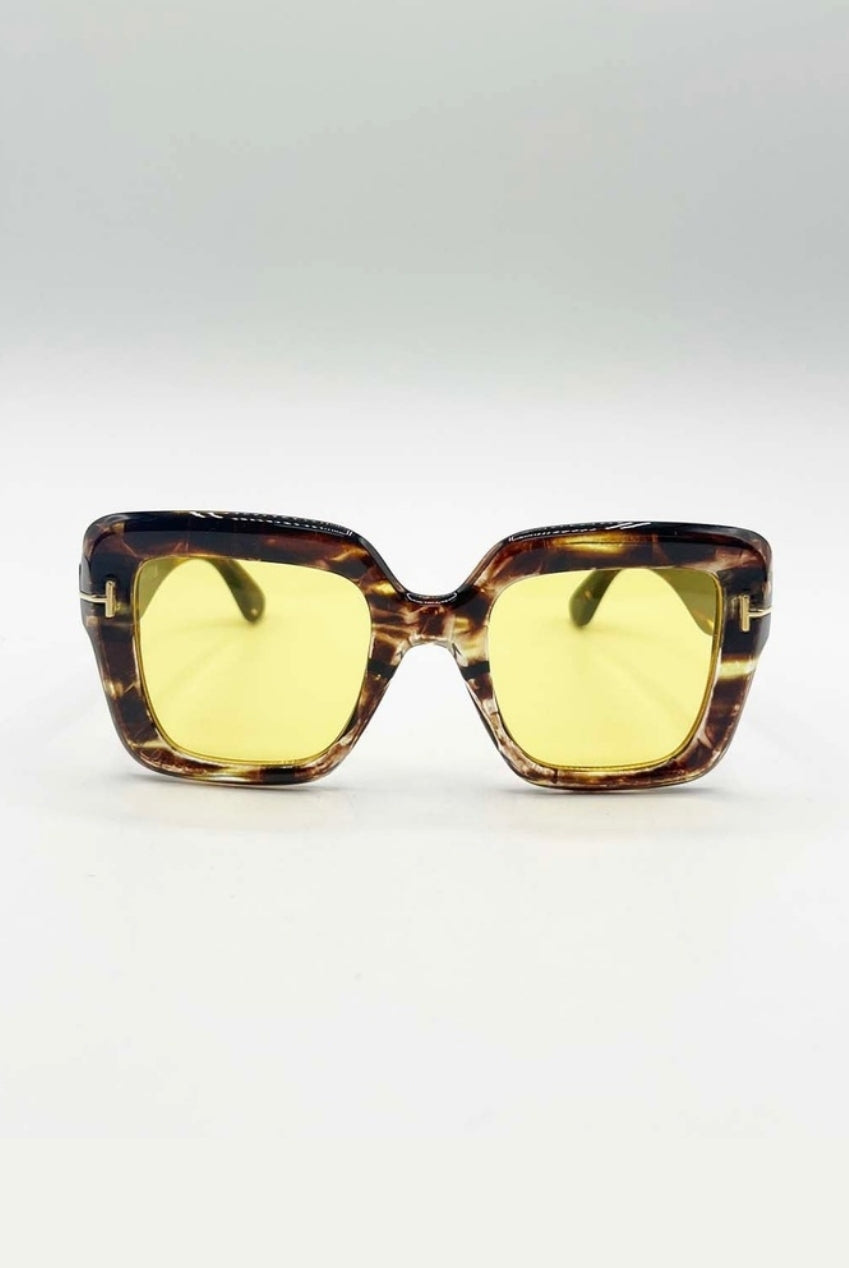 Bold Square Sunglasses In Leopard Yellow SG2503001