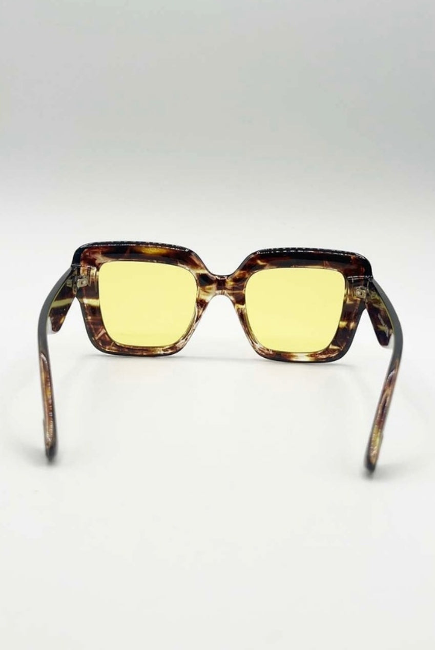 Bold Square Sunglasses In Leopard Yellow SG2503001