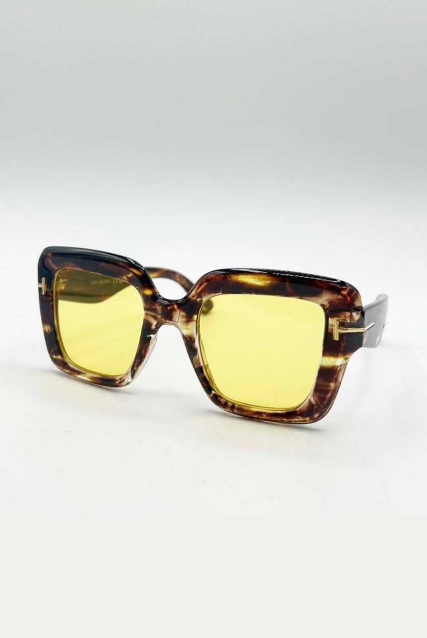 Bold Square Sunglasses In Leopard Yellow SG2503001