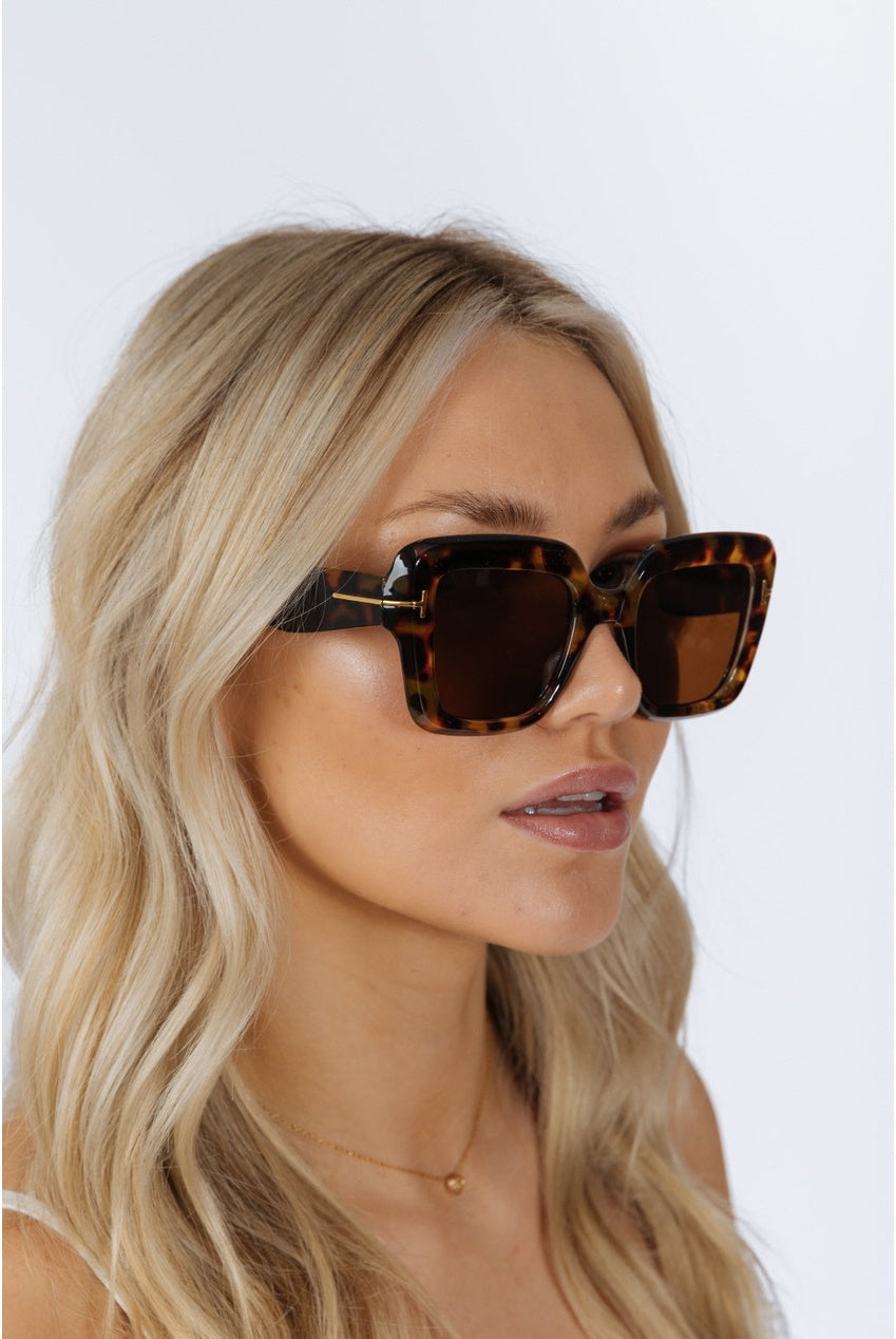Bold Square Sunglasses In Leopard Brown SG2503005