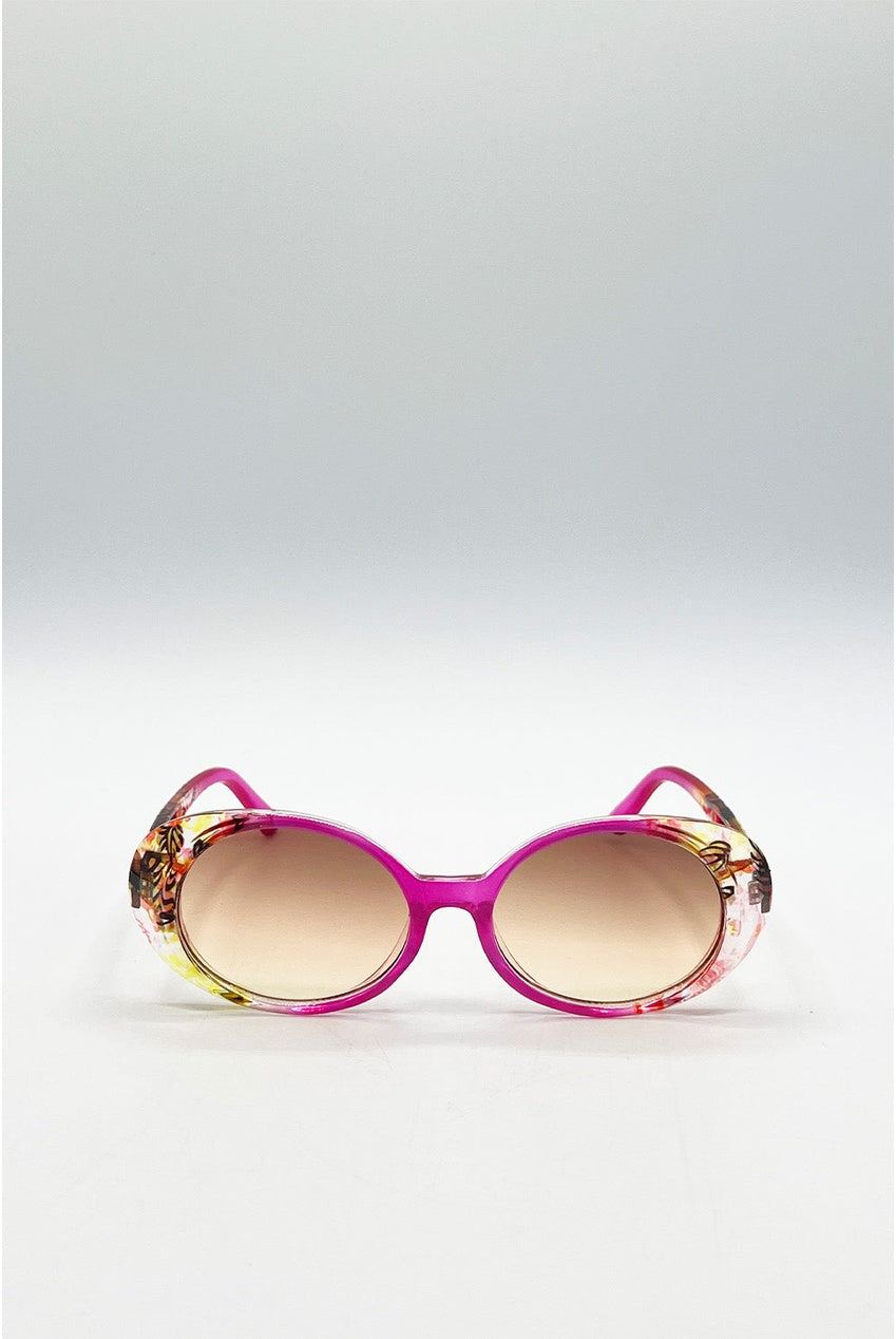 Floral Pink Oval Sunglasses SG2503509
