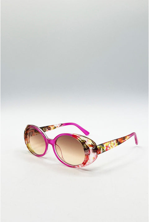Floral Pink Oval Sunglasses by SVNX