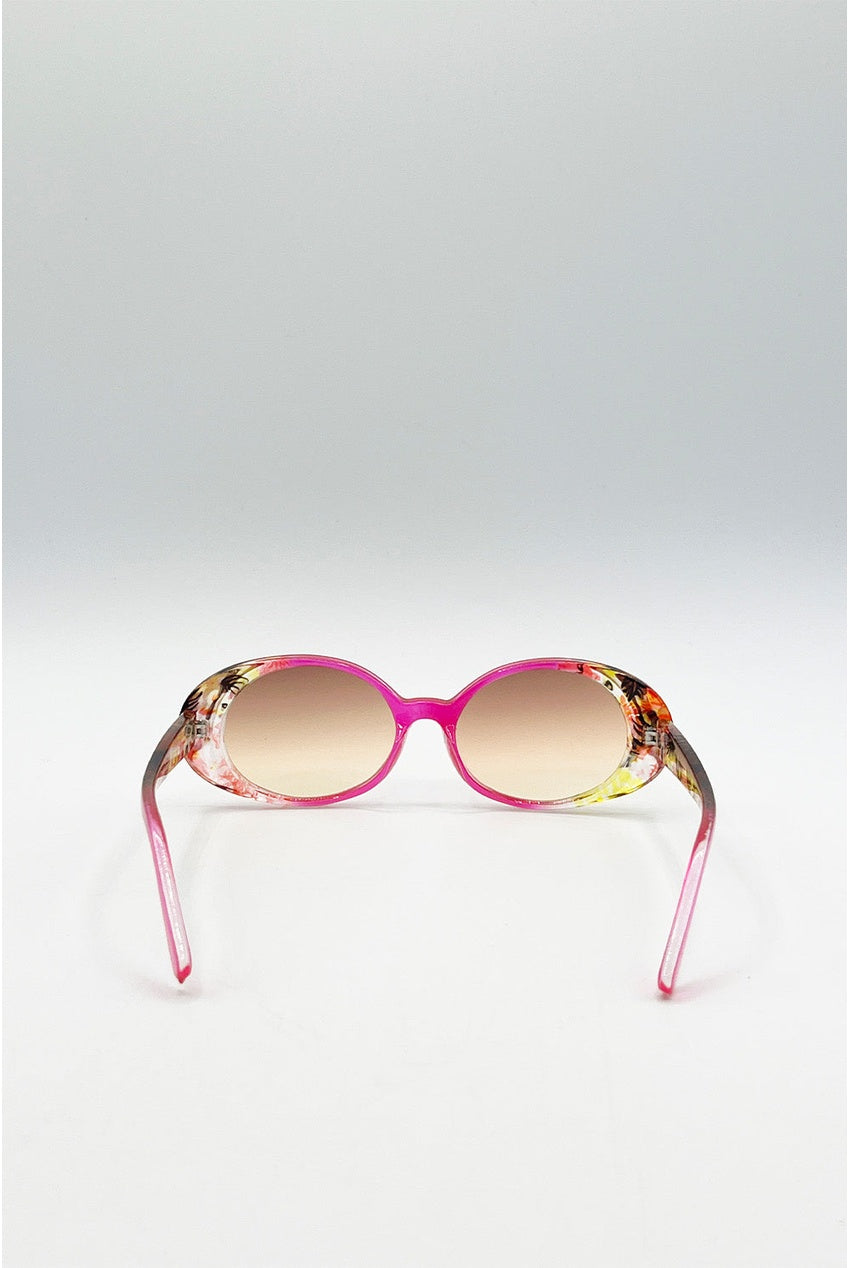 Floral Pink Oval Sunglasses SG2503509