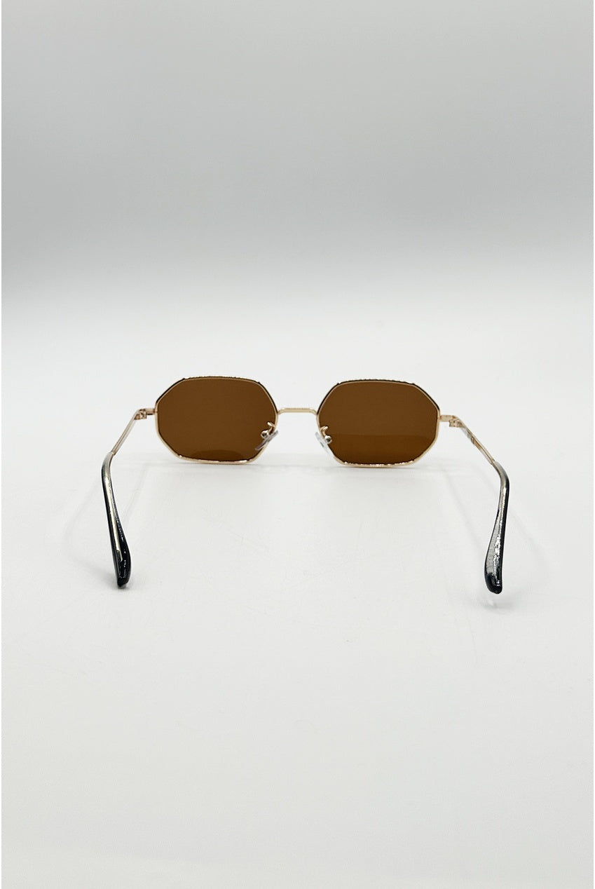 Oval Geometric Metal Frame Sunglasses In Gold Brown SG2503906