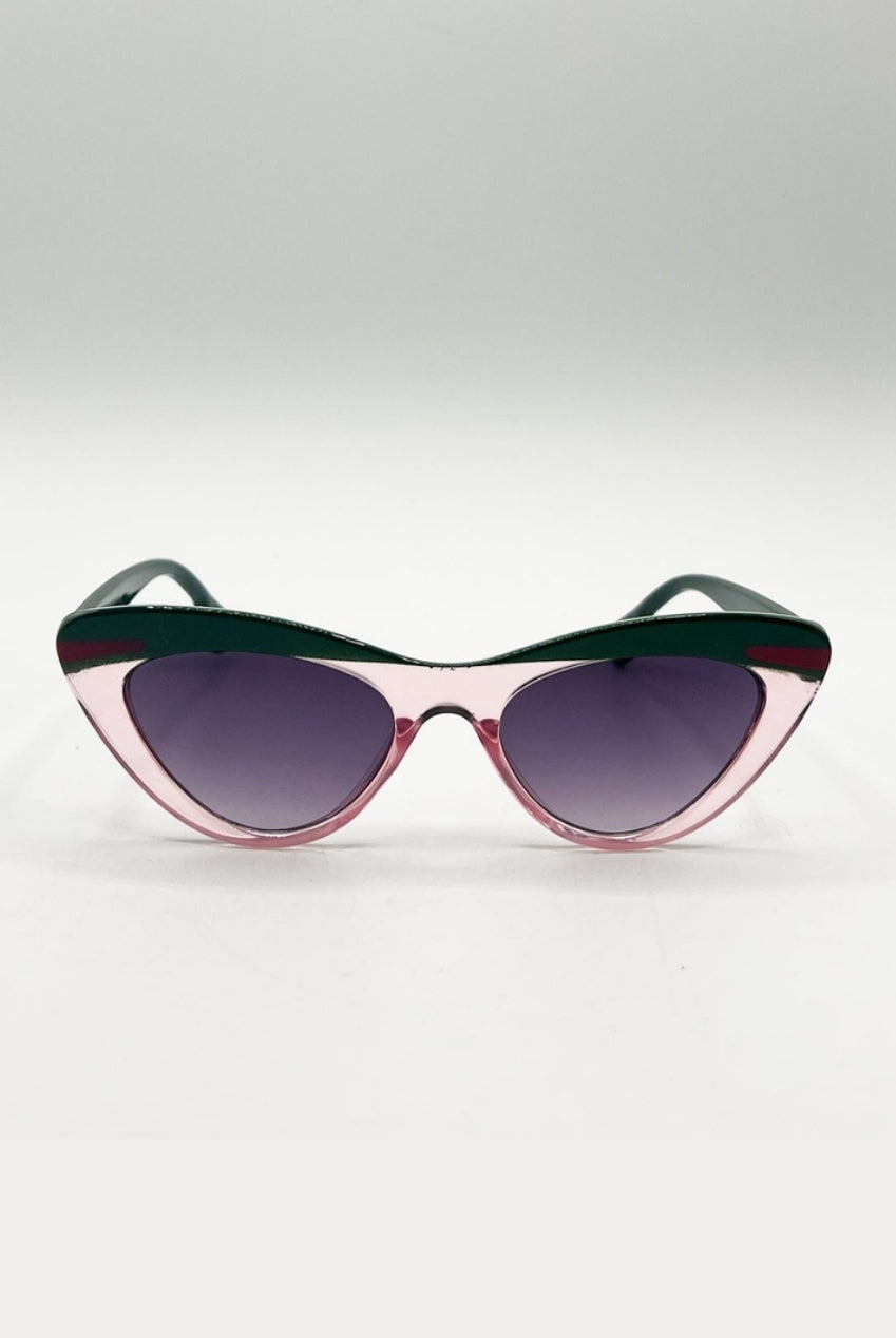 Two Tone Cat-Eye Sunglasses In Pink Green SG2510009