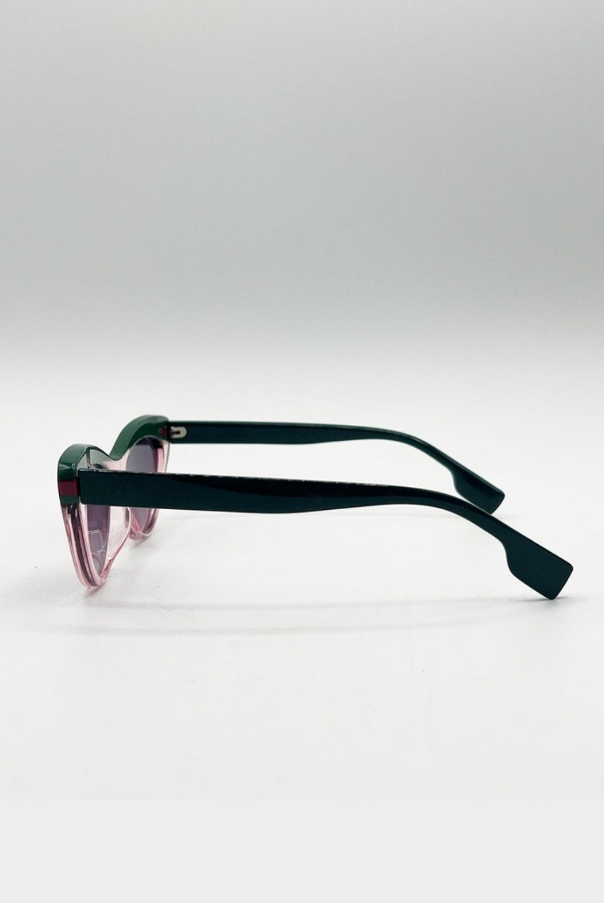 Two Tone Cat-Eye Sunglasses In Pink Green SG2510009