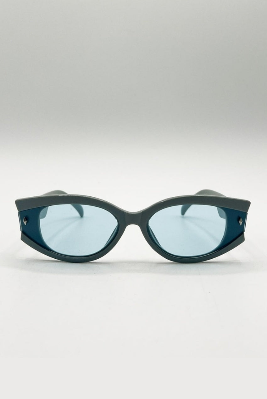 Oval Rectangular Vintage Sunglasses In Blue SG2510120