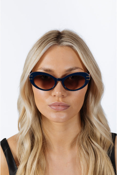 Oval Cat-Eye Sunglasses In Navy Red by SVNX