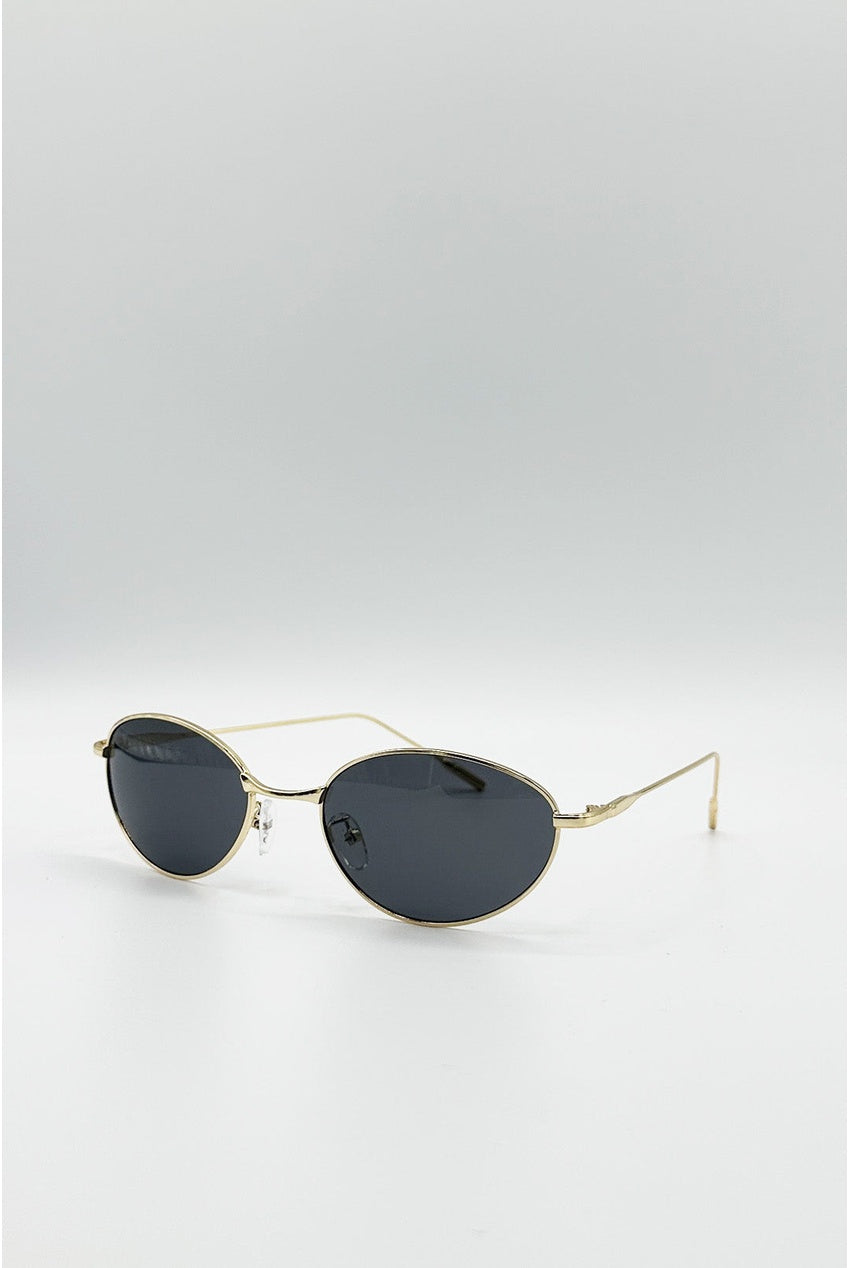 Metal Oval Cat Eye Sunglasses In Black SG2600002
