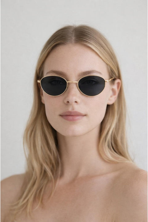 Metal Oval Cat Eye Sunglasses In Black by SVNX