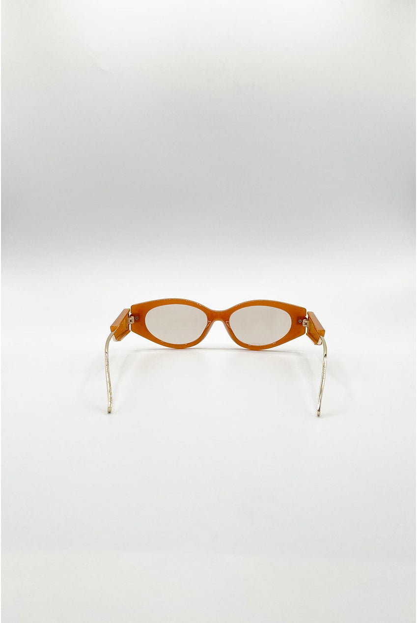 Oval Metal Detail Sunglasses In Orange SG2600213