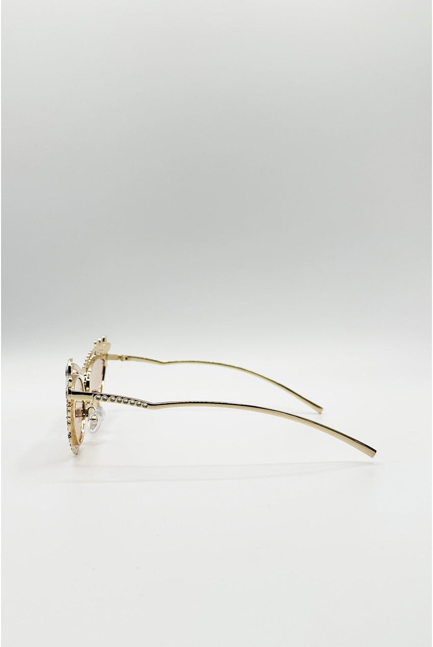 Diamante Cat Eye Sunglasses In Champagne SG2600334