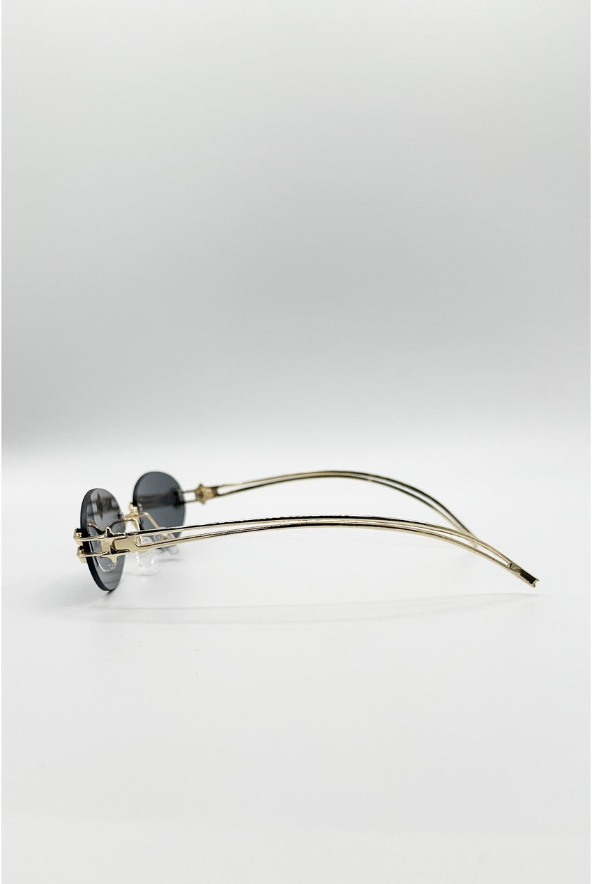 Rimless Oval Sunglasses In Black SG2600502