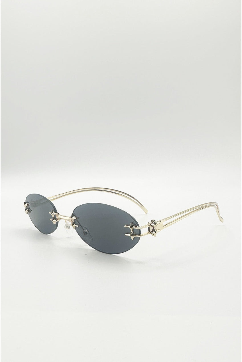 Rimless Oval Sunglasses In Black SG2600502