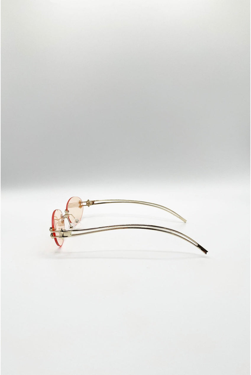 Rimless Oval Sunglasses In Brown SG2600506