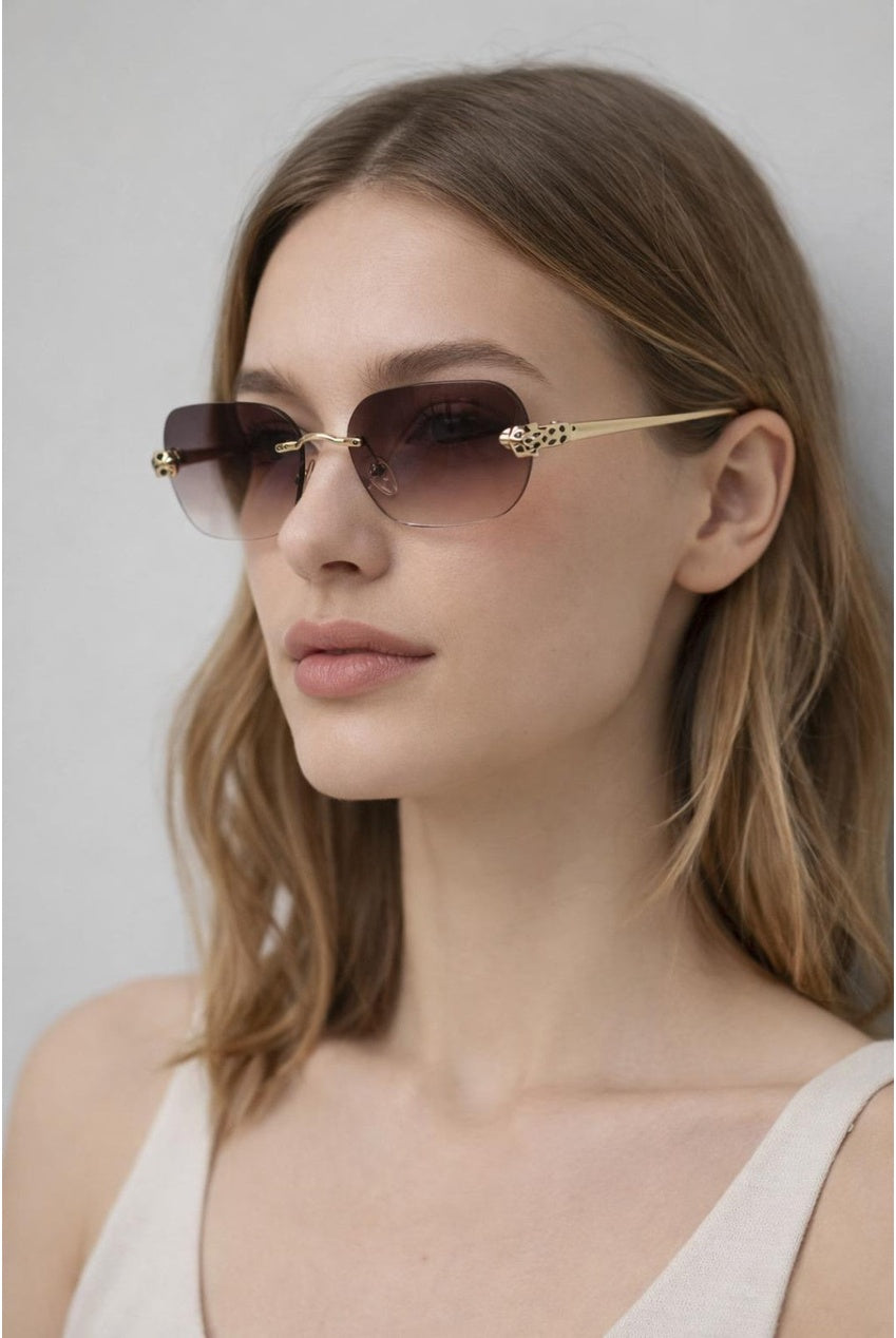 Jaguar Detail Rimless Sunglasses In Brown SG2601106