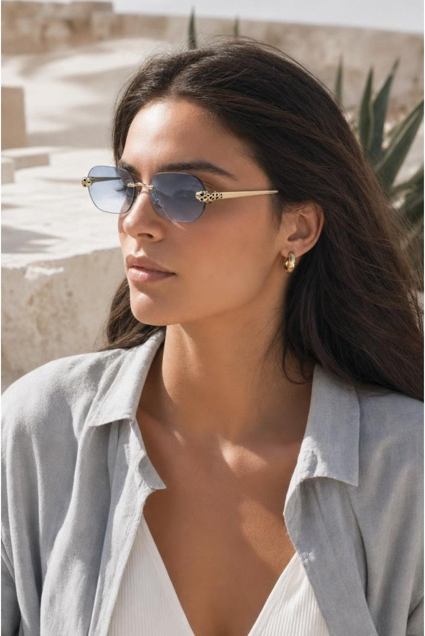 Jaguar Detail Rimless Sunglasses In Blue SG2601120