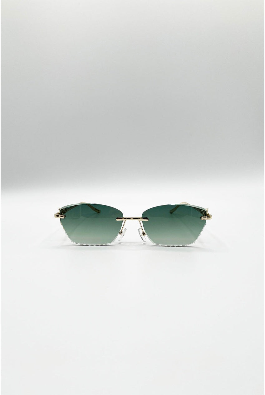 Cat Eye Rimless Sunglasses In Green SG2601217
