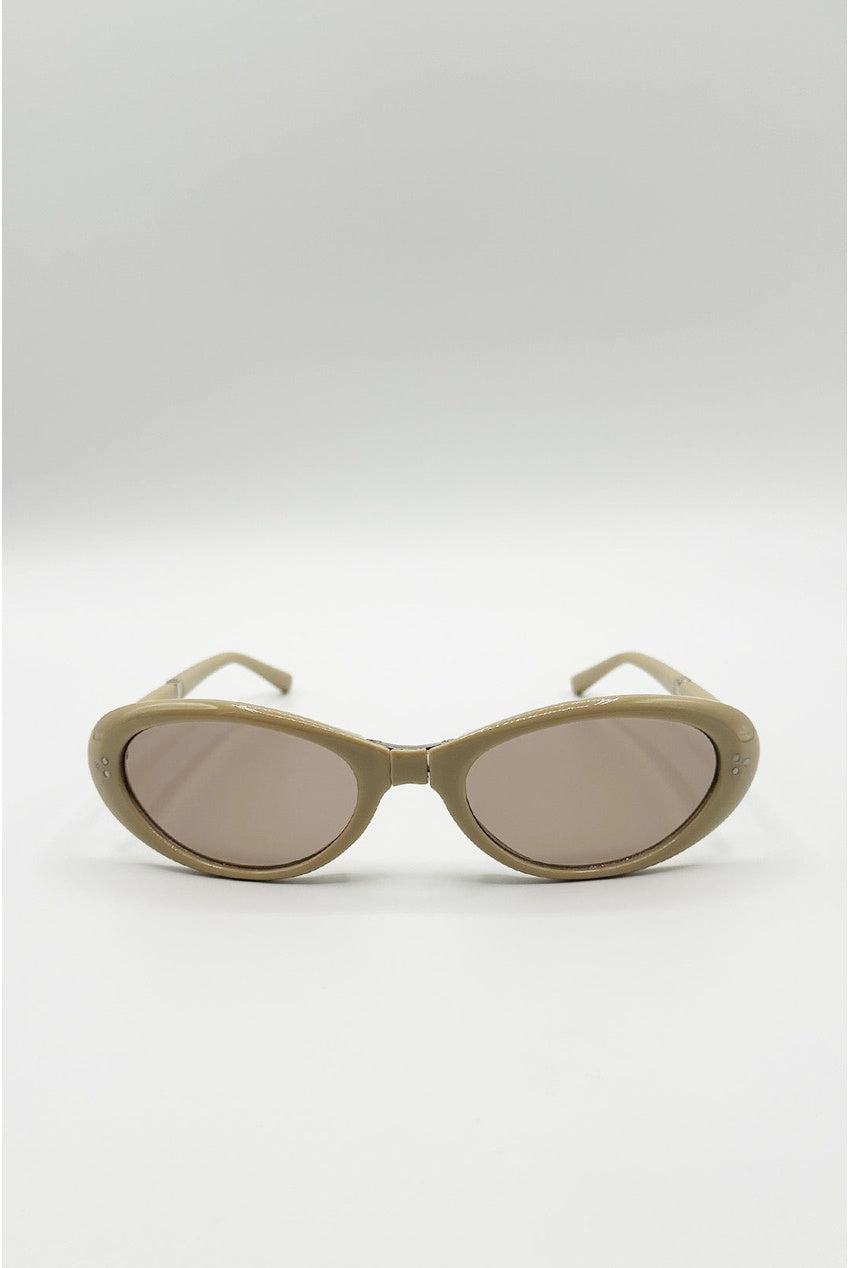 Oval Sunglasses In Beige - Foldable SG2601328