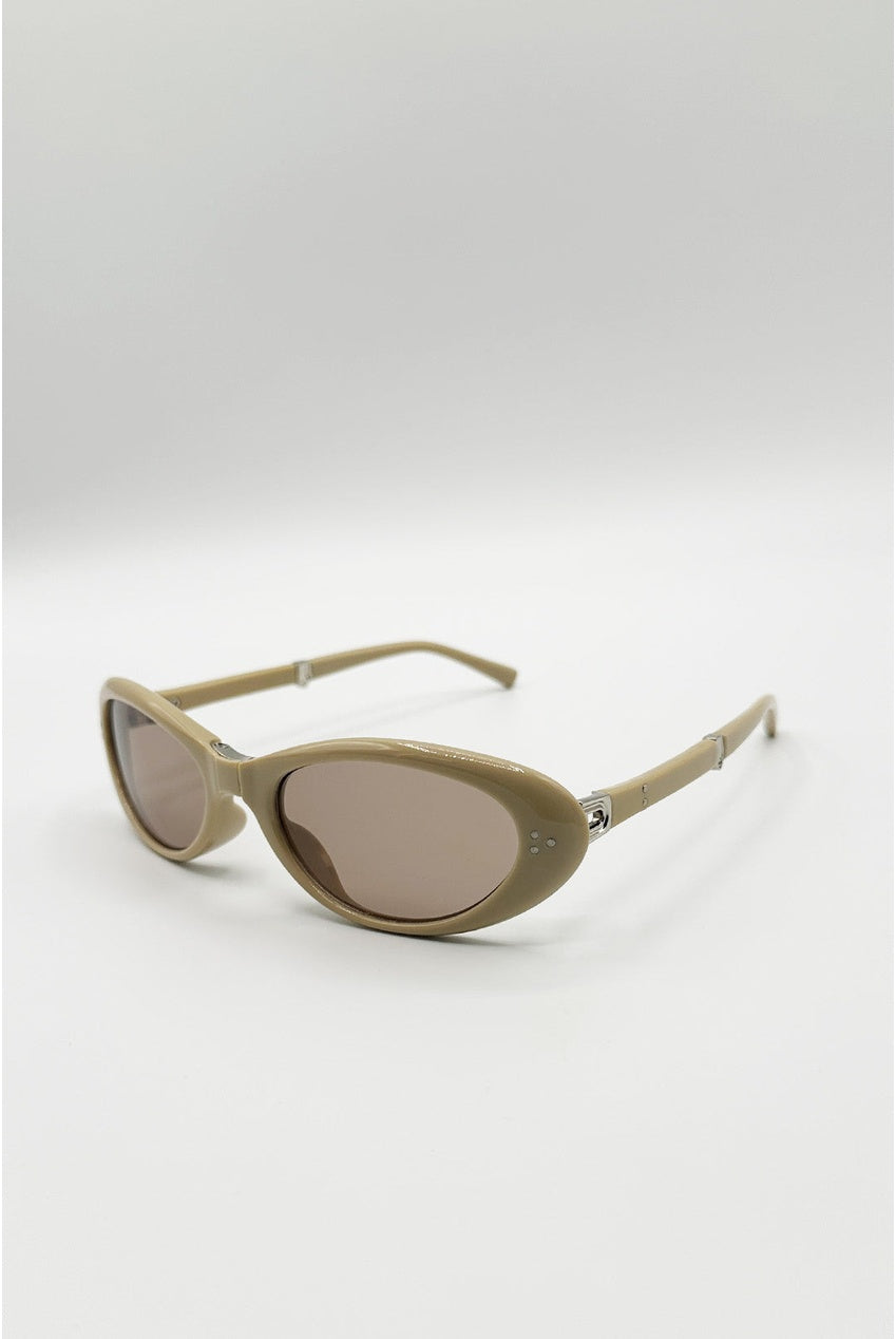 Oval Sunglasses In Beige - Foldable SG2601328