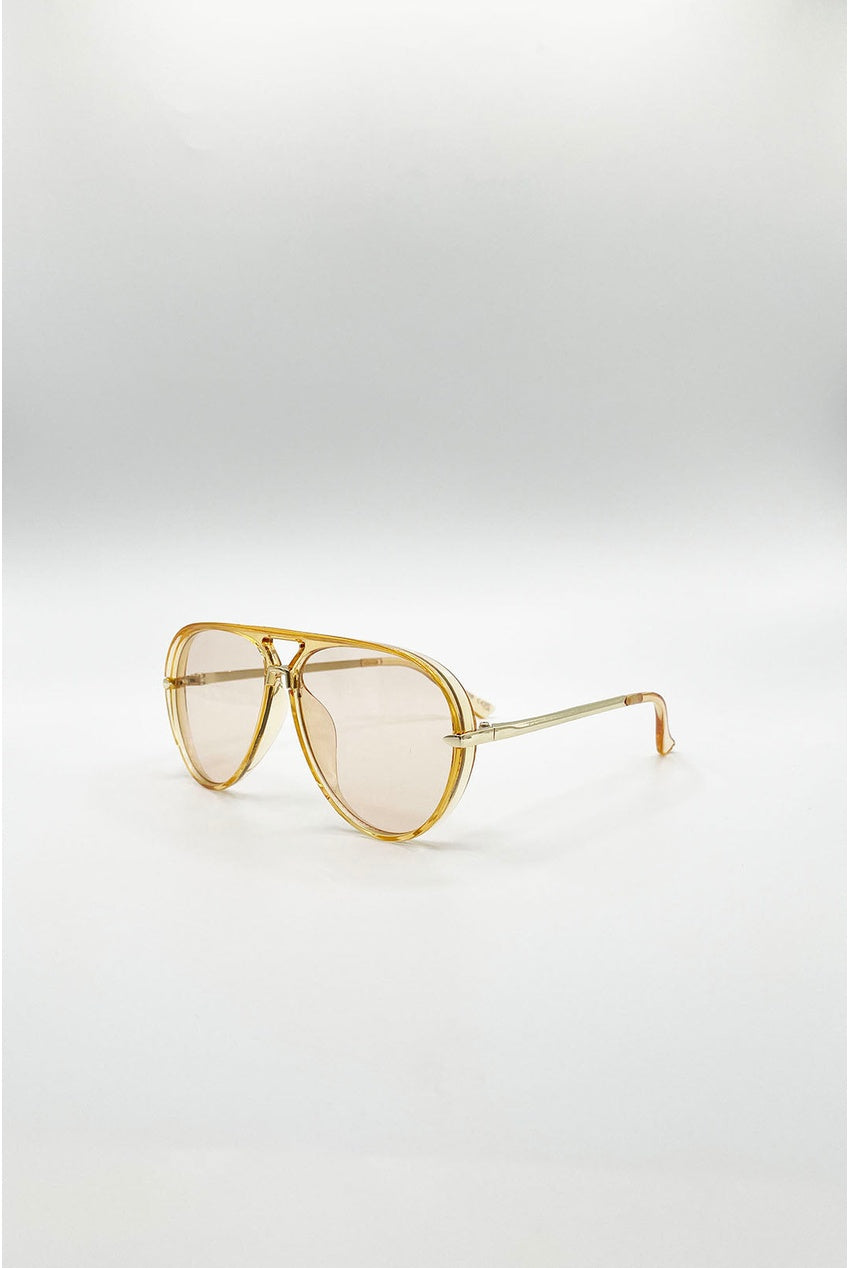 Bold Aviator Metal Arm Sunglasses In Champagne SG2601634