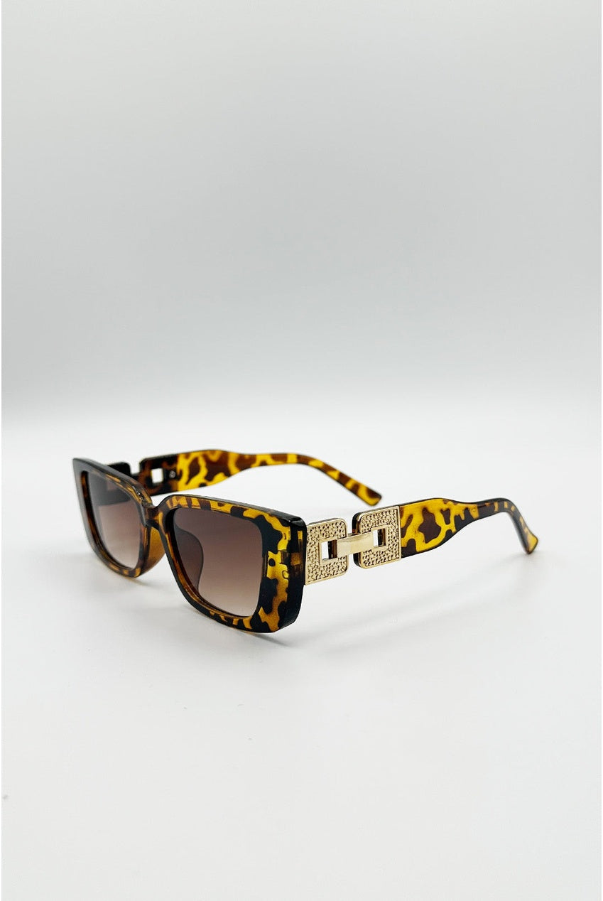 Rectangle Cateye Side Detail Sunglasses In Leopard SG2601805