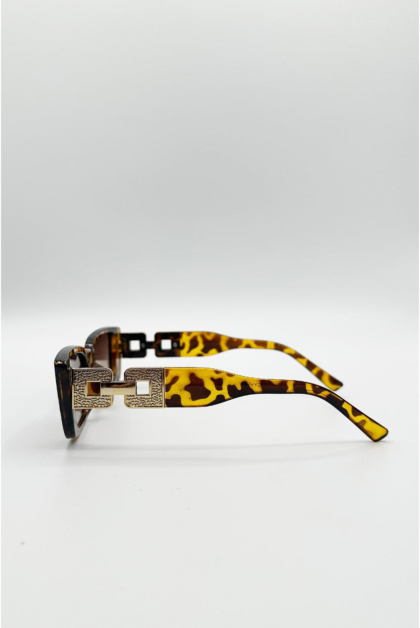 Rectangle Cateye Side Detail Sunglasses In Leopard SG2601805