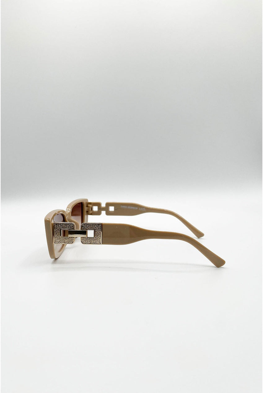 Rectangle Cateye Side Detail Sunglasses In Khaki SG2601828