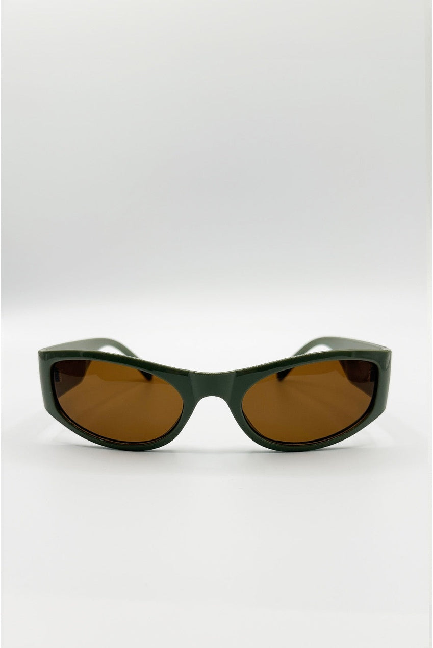Racer Wrap Around Sunglasses In Dark Green SG2602217