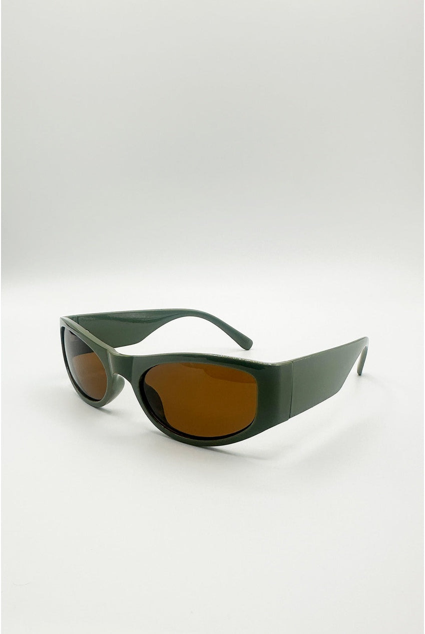 Racer Wrap Around Sunglasses In Dark Green SG2602217