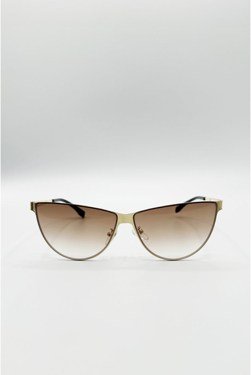 Roung Flat Top Metal Sunglasses In Brown SG2602306