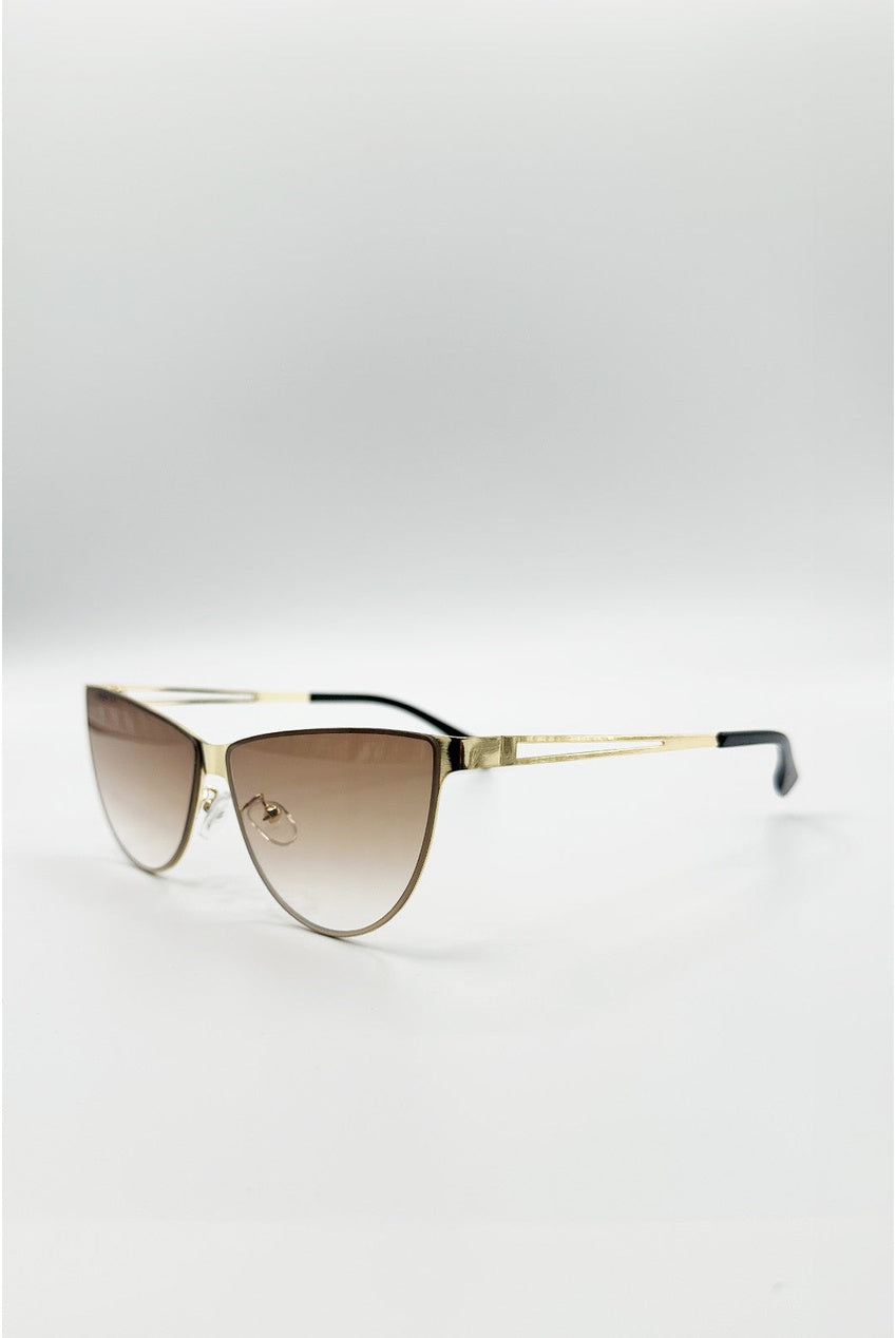 Roung Flat Top Metal Sunglasses In Brown SG2602306