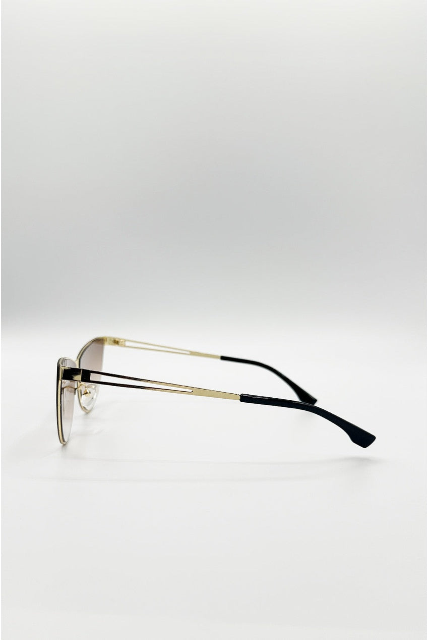 Roung Flat Top Metal Sunglasses In Brown SG2602306