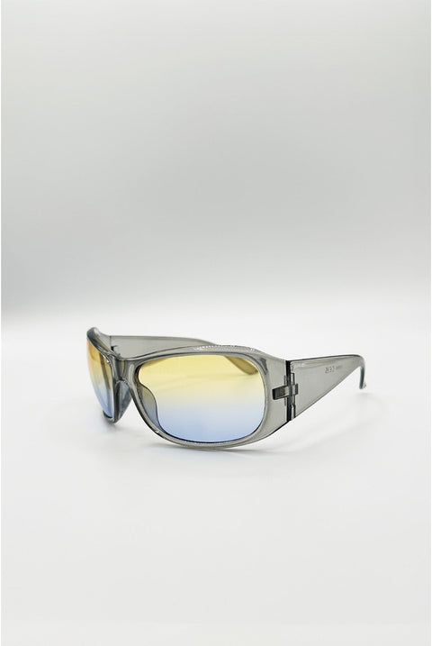 Oversized Racer Sunglasses In Silver by SVNX