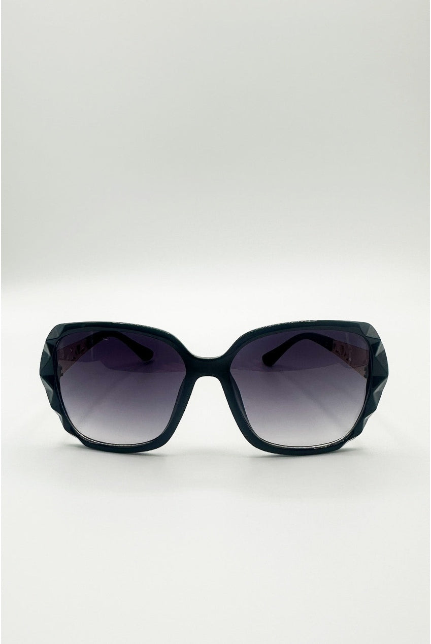 Round Square Side Detail Sunglasses In Black SG2602902