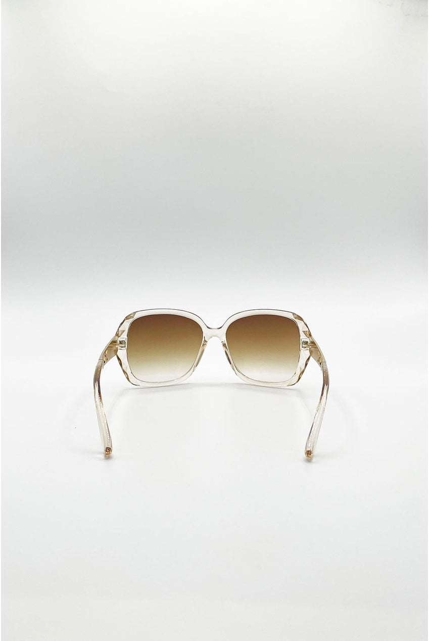 Round Square Side Detail Sunglasses In Champagne SG2602934