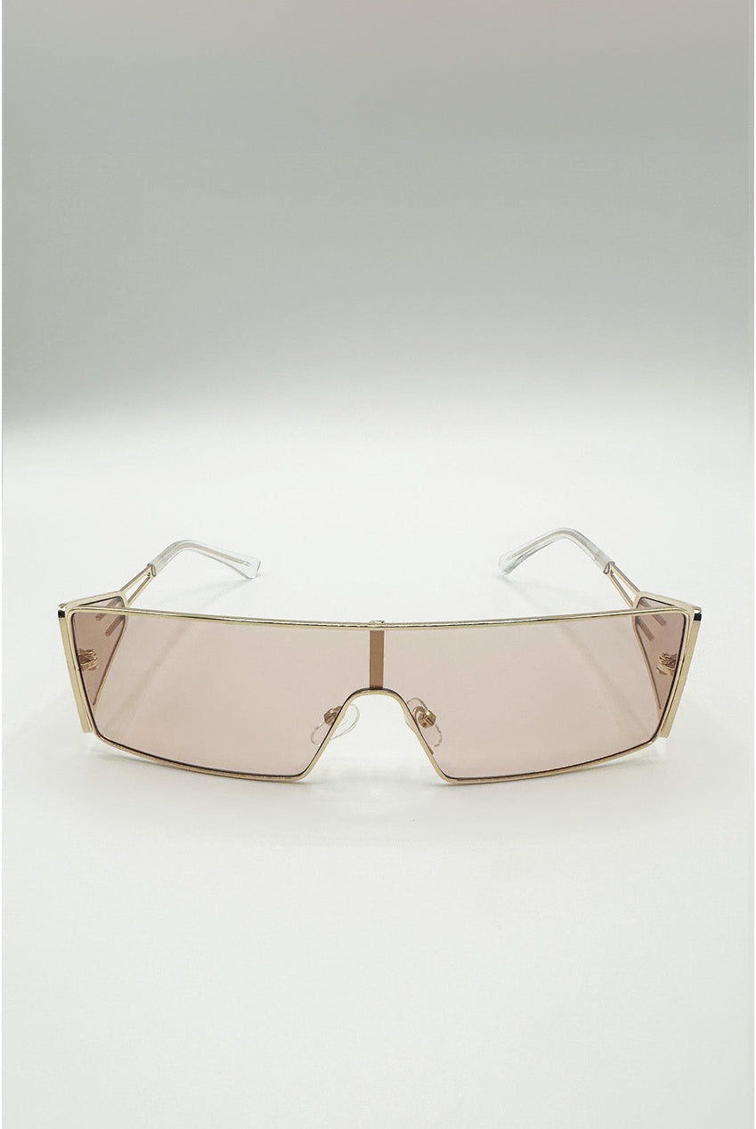 Retangle Flattop Metal Sunglasses In Brown SG2603406