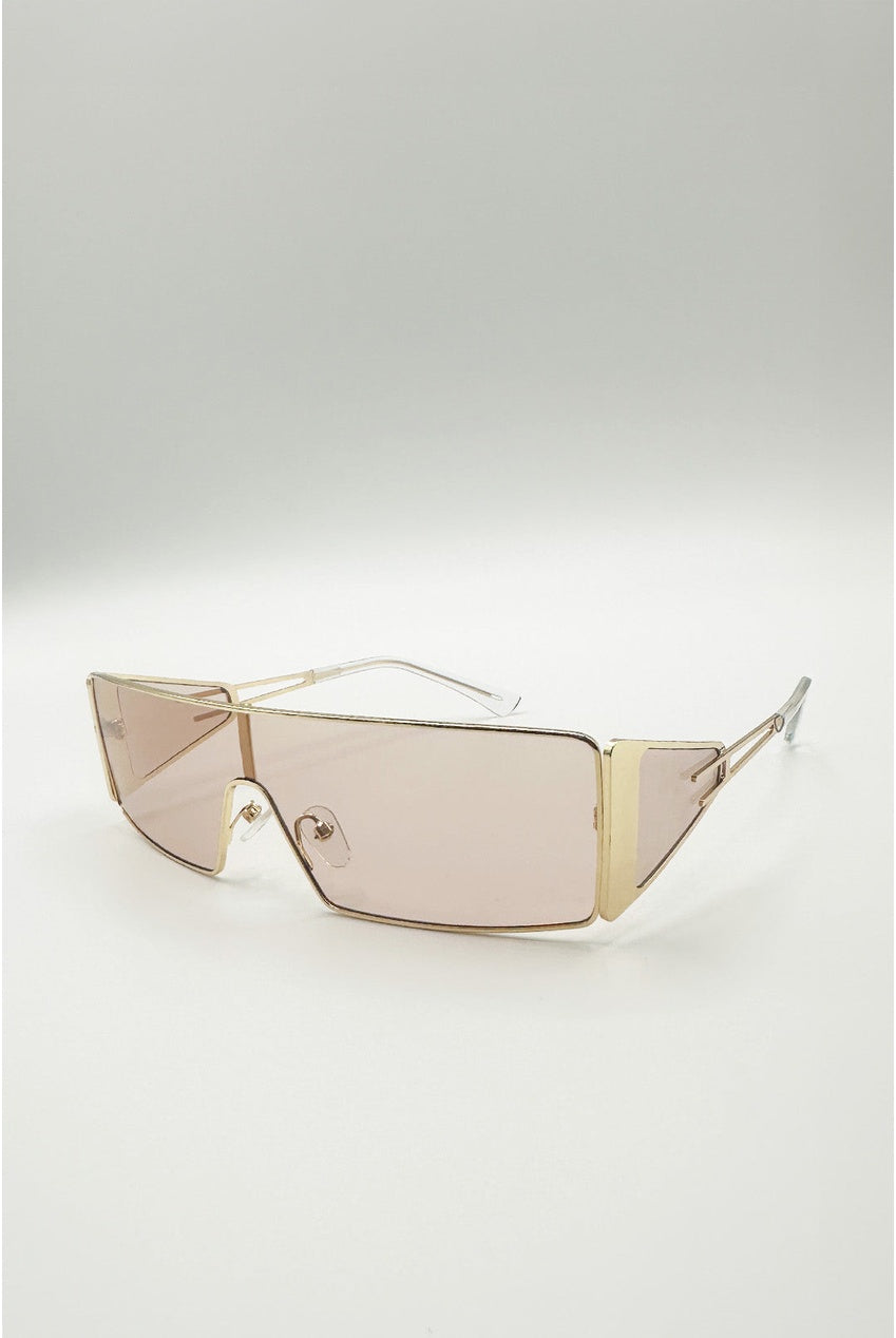 Retangle Flattop Metal Sunglasses In Brown SG2603406