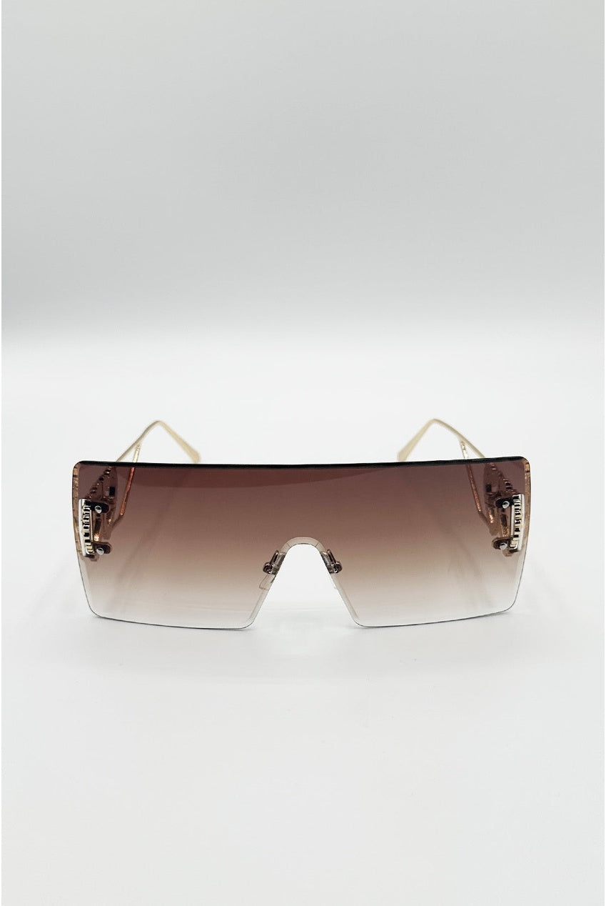 Flatop Rimless Heart Detail Sunglasses In Brown SG2603506
