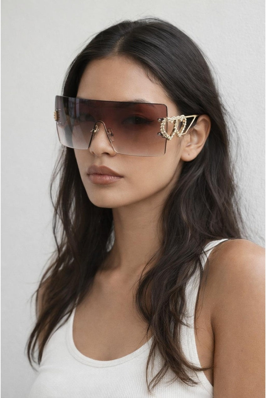 Flatop Rimless Heart Detail Sunglasses In Brown SG2603506