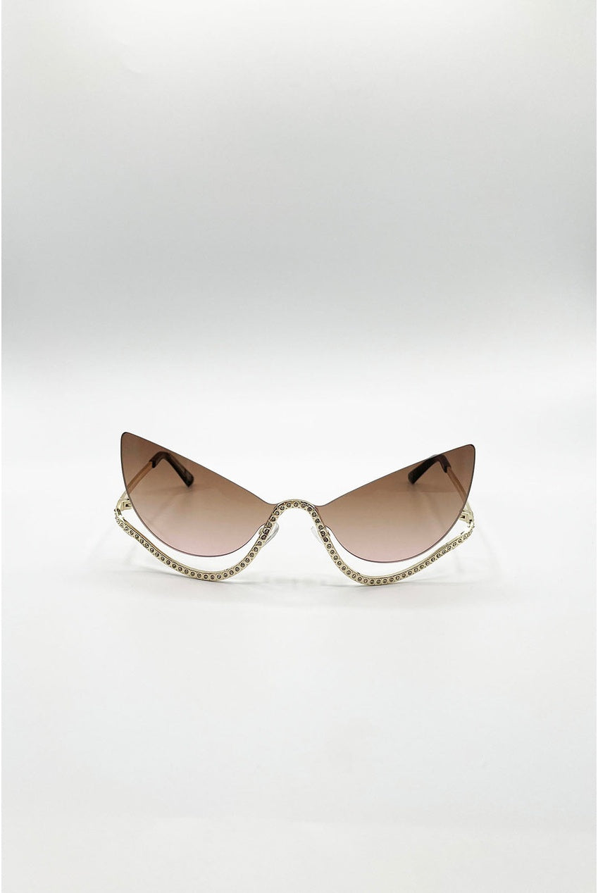 Butterfly Dimante Rimless Sunglasses In Brown SG2603606