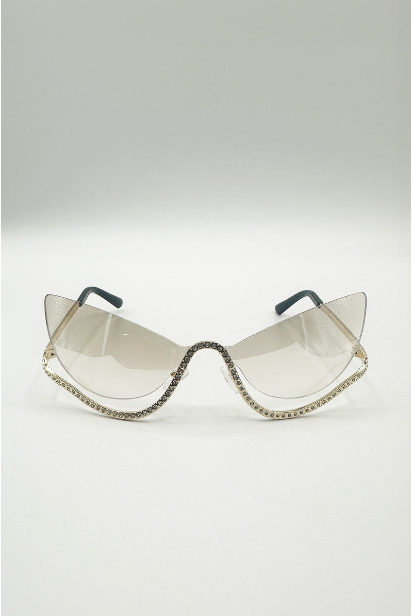 Butterfly Dimante Rimless Sunglasses In Iridescent SG2603634