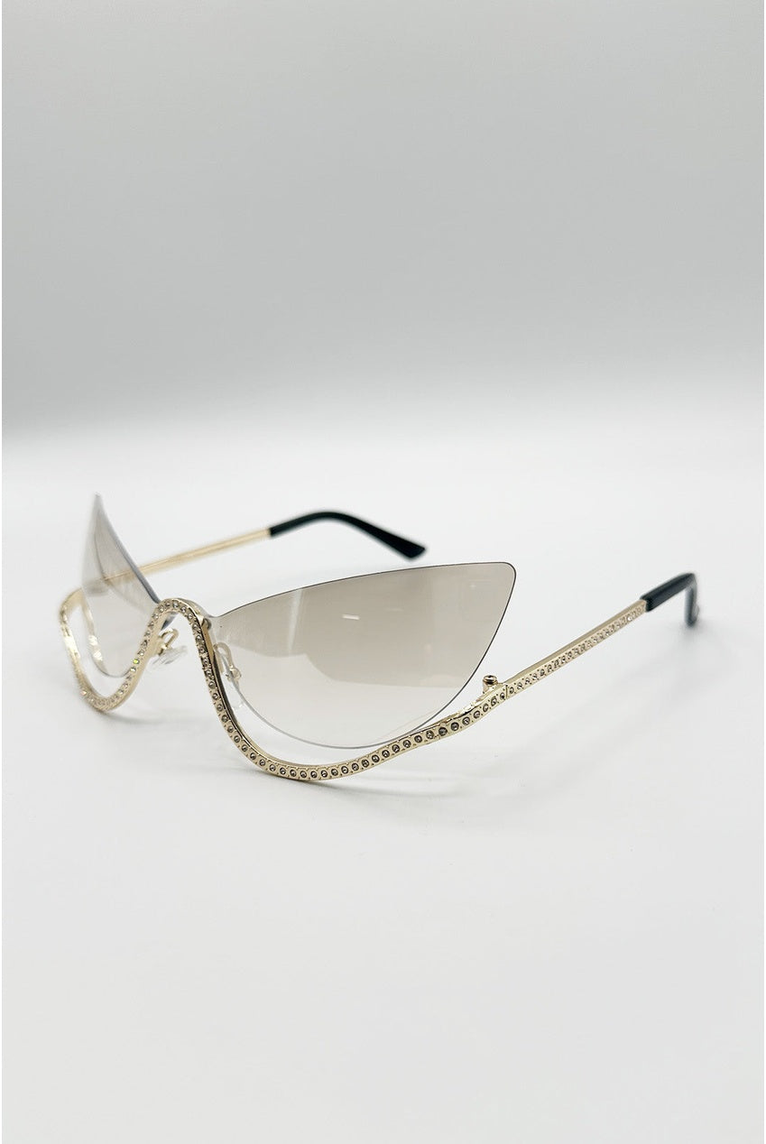 Butterfly Dimante Rimless Sunglasses In Iridescent SG2603634