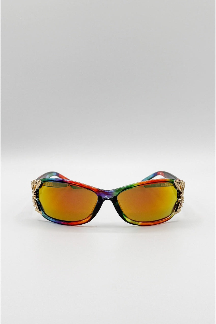 Vintage Wrap Around With Butterfly Detail Sunglasses In Multi SG2604201