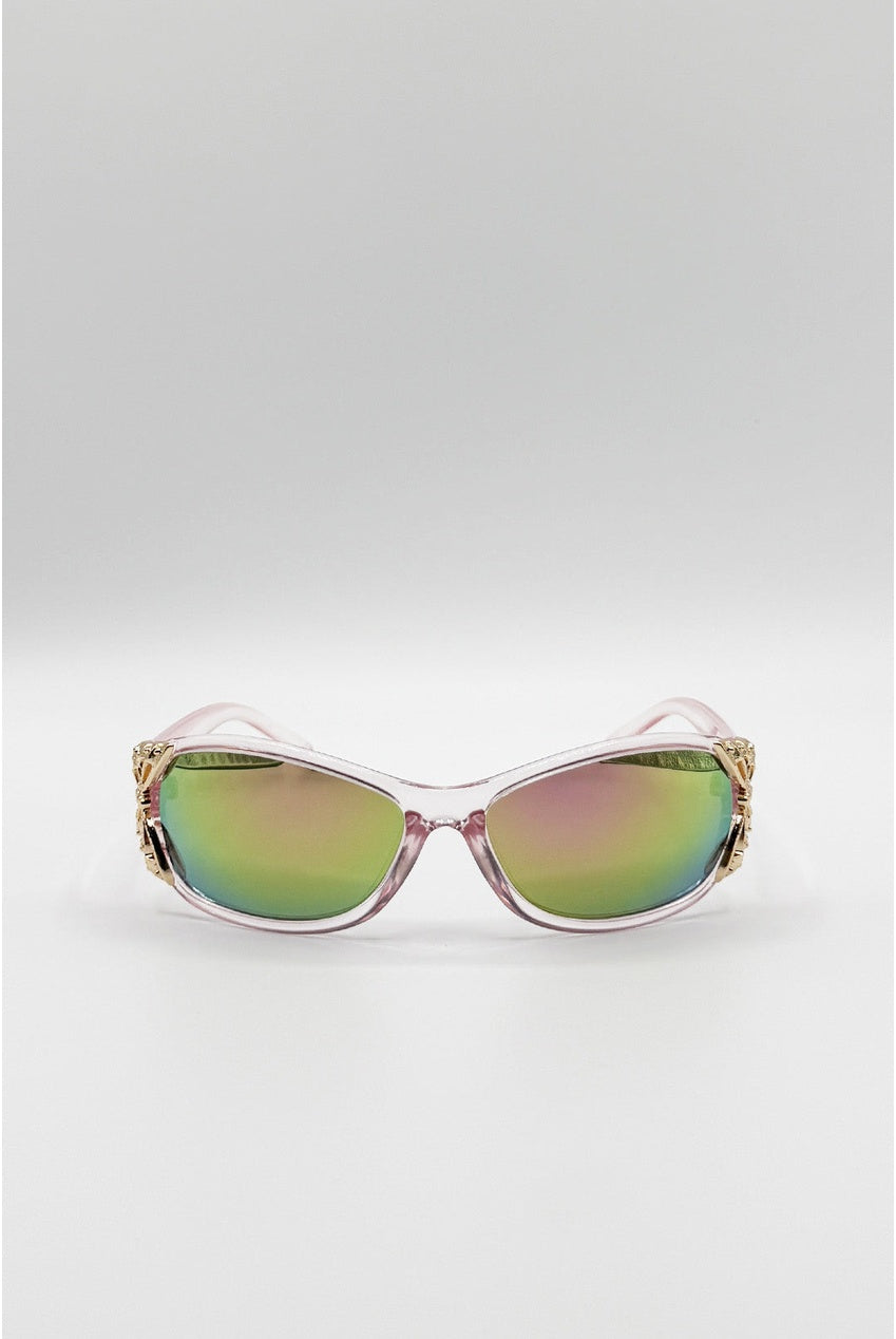 Vintage Wrap Around With Butterfly Detail Sunglasses In Pink Multi SG2604209